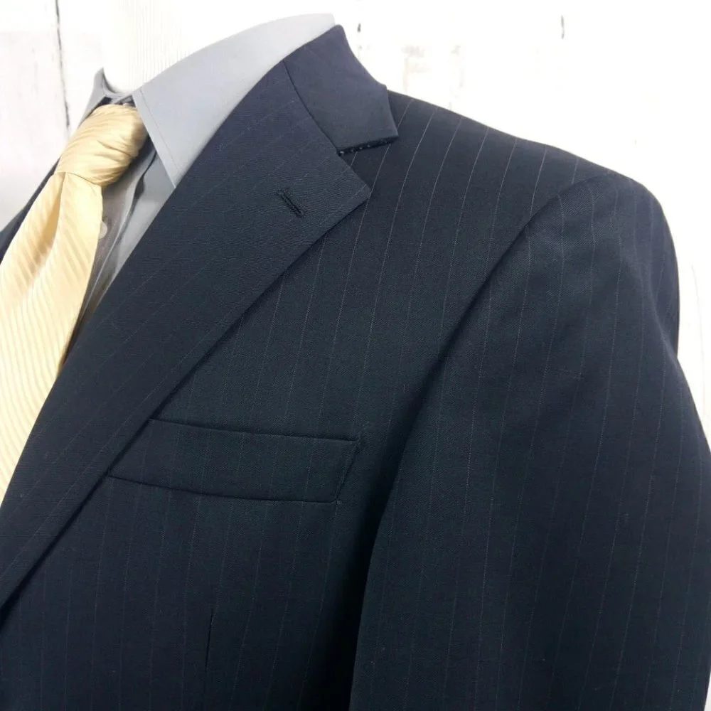 Andrew Fezza Comfort Stretch 37R 2 Btn Dark Blue Striped Suit Blazer Sport Coat